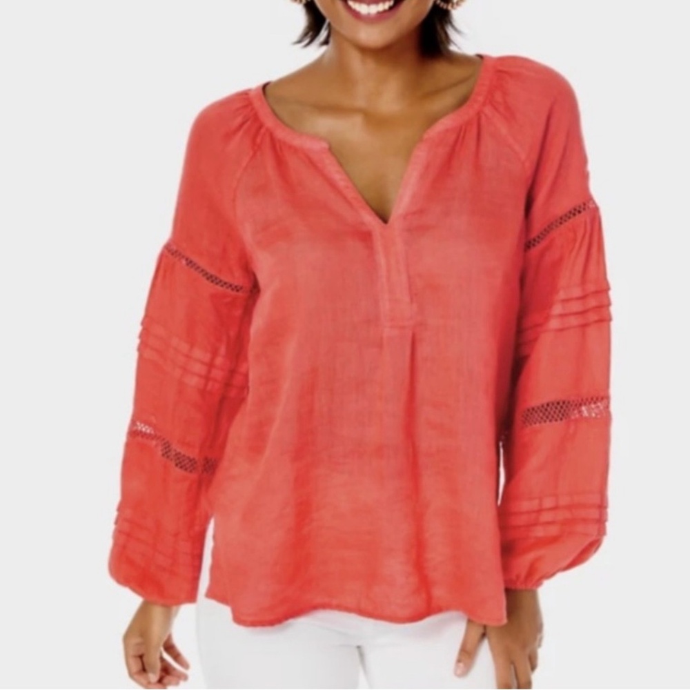 Lilly Pulitzer Ladies Linen Emray Tunic in Spicy Coral Blouse Top Size Small